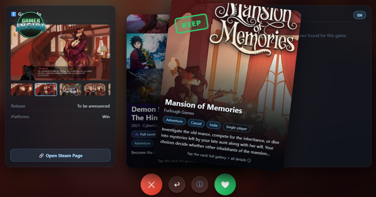 ดีเดียเจ๋ง! Dev อินดี้ผุด Dustpile เว็บสไตล์ Tinder ช่วยจัดระเบียบเกมดองบน Steam ด้วยการปัดซ้ายขวา